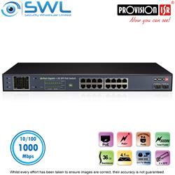 Provision-ISR PoES-16300GCL+2SFP: 16 Port Gigabit PoE Switch (R) 300W