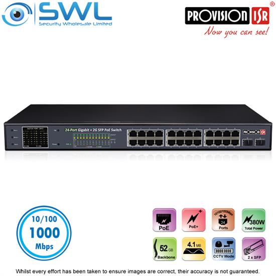 Provision-ISR PoES-24380GCL+2SFP: 24 Port Gigabit PoE Switch 380W
