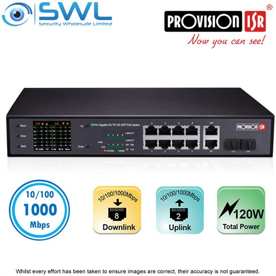 Provision-ISR POES-08130GCL+2G+2SFP: 8+2 Port Gigabit PoE Switch 120W