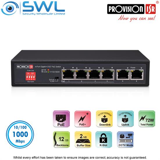 Provision-ISR POES-0472GC+2G 4+2 Port Gigabit PoE Switch 72W