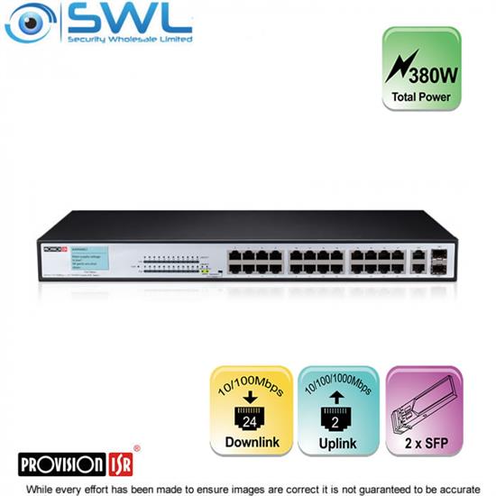 Provision-ISR POES-24380CL+2G+2SF 24port 2xCombo +2xSFP PoE 380W Switch